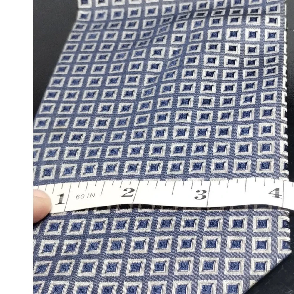 Roberto Villini Collezione Blue Silver Geometric Square Silk Hand Made Necktie